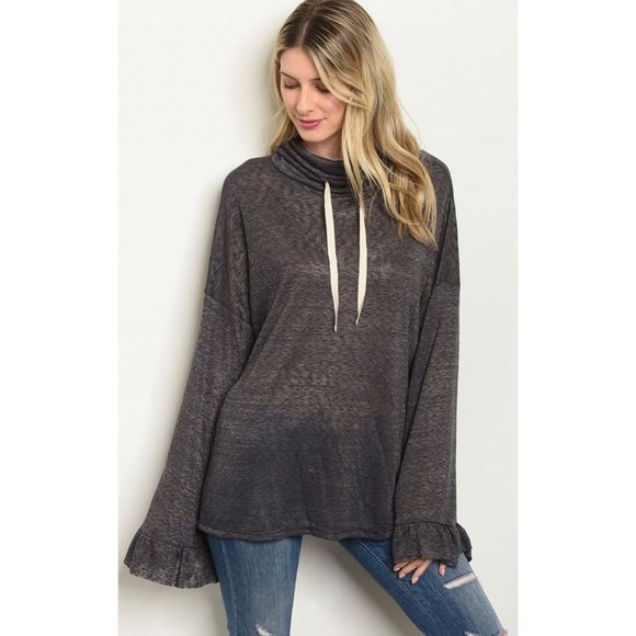 Charcoal grey cowl neckline pullover - Picture 2 of 4